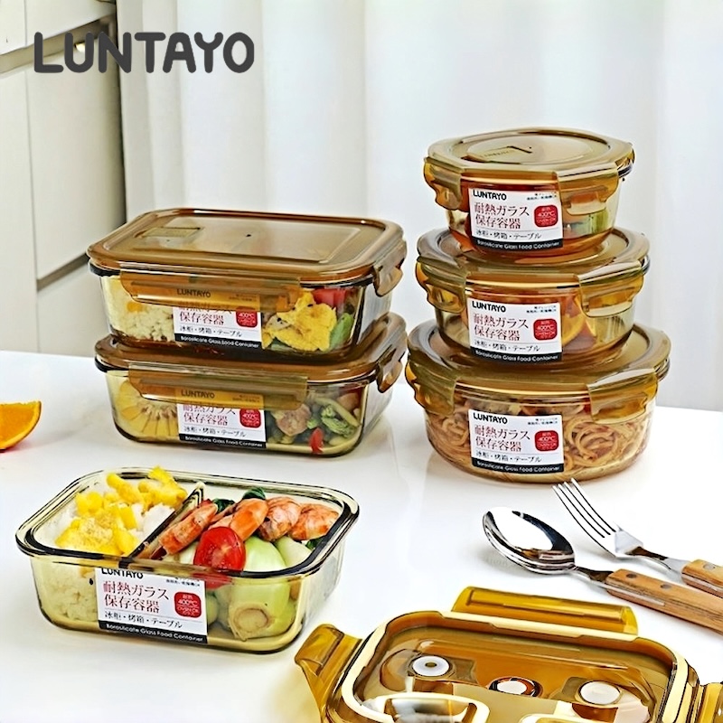 日本luntayo玻璃分格饭盒