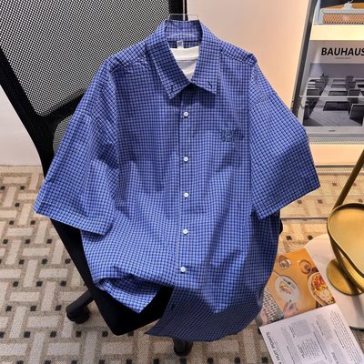 格子短袖衬衫男大码宽松夏季