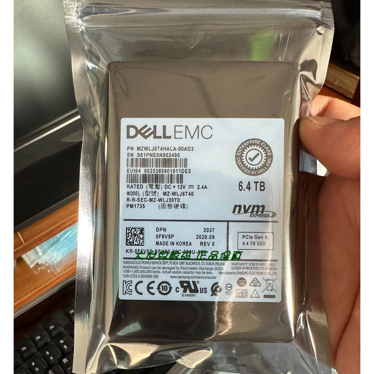 DELL/戴尔 PM1735 6.4T U.2 Pcie 4.0 SSD 0F6V5P MZ-WLJ30T0硬盘