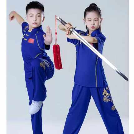 新款中国风儿童武术服练功服武馆训练服武术比赛表演服短袖男女款