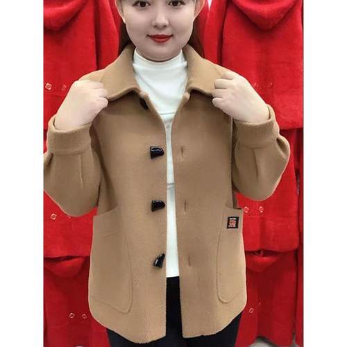 春季新款高档针织开衫宽松上衣双面呢短款羊绒外套女中年妈妈装