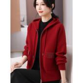 外套女 呢子连帽开衫 青岛外贸原单专柜折扣新款 中年妈妈春秋针织衫