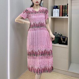 宽松显瘦大码 褶皱V领复古连衣裙短袖 夏季 中年女装 141号