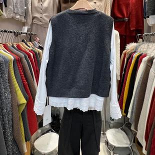 十三行2025冬装新款卡通小马提花针织马甲两件套女叠穿上衣套装