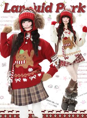 蓝鬼公园Languid Park小猫费尔岛毛衫圣诞红色针织毛衣女慵懒上衣