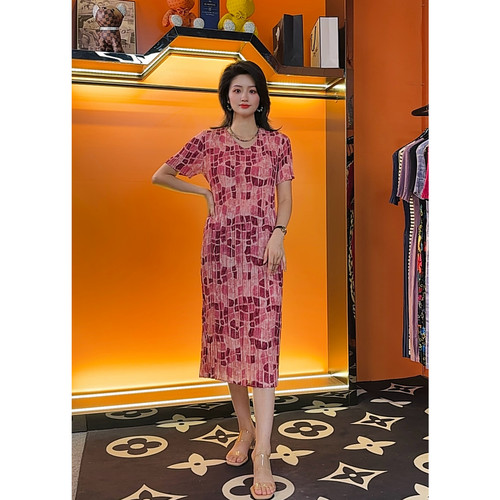 [912]名媛夏季贵妇优雅大码女装连衣裙A字显瘦透气时尚气质百褶裙