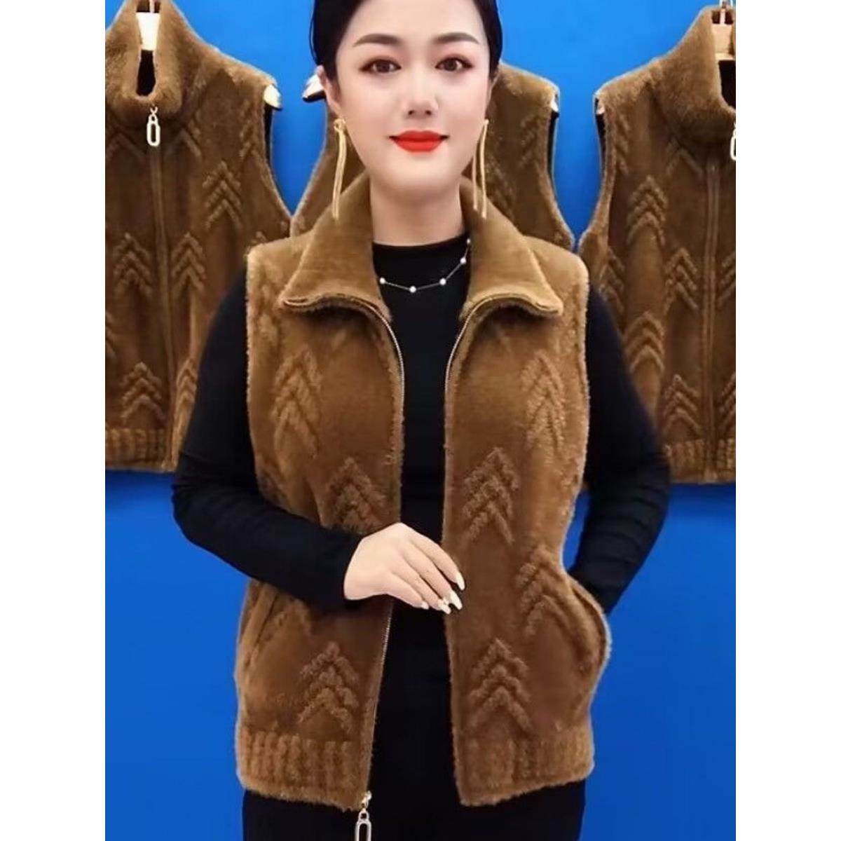 妈妈装仿水貂绒马甲外套秋冬季新款中老年洋气百搭短款马夹上衣女,女装/女士精品,马夹,淘宝优惠券,粉丝福利购,淘宝优惠卷