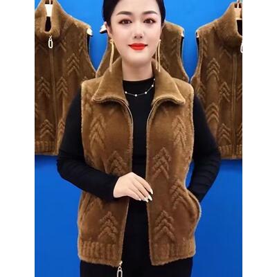 妈妈装仿水貂绒马甲外套秋冬季新款中老年洋气百搭短款马夹上衣女