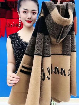 水貂绒毛衣外套妈妈装女秋冬季中老年人针织开衫连帽宽松短款上衣