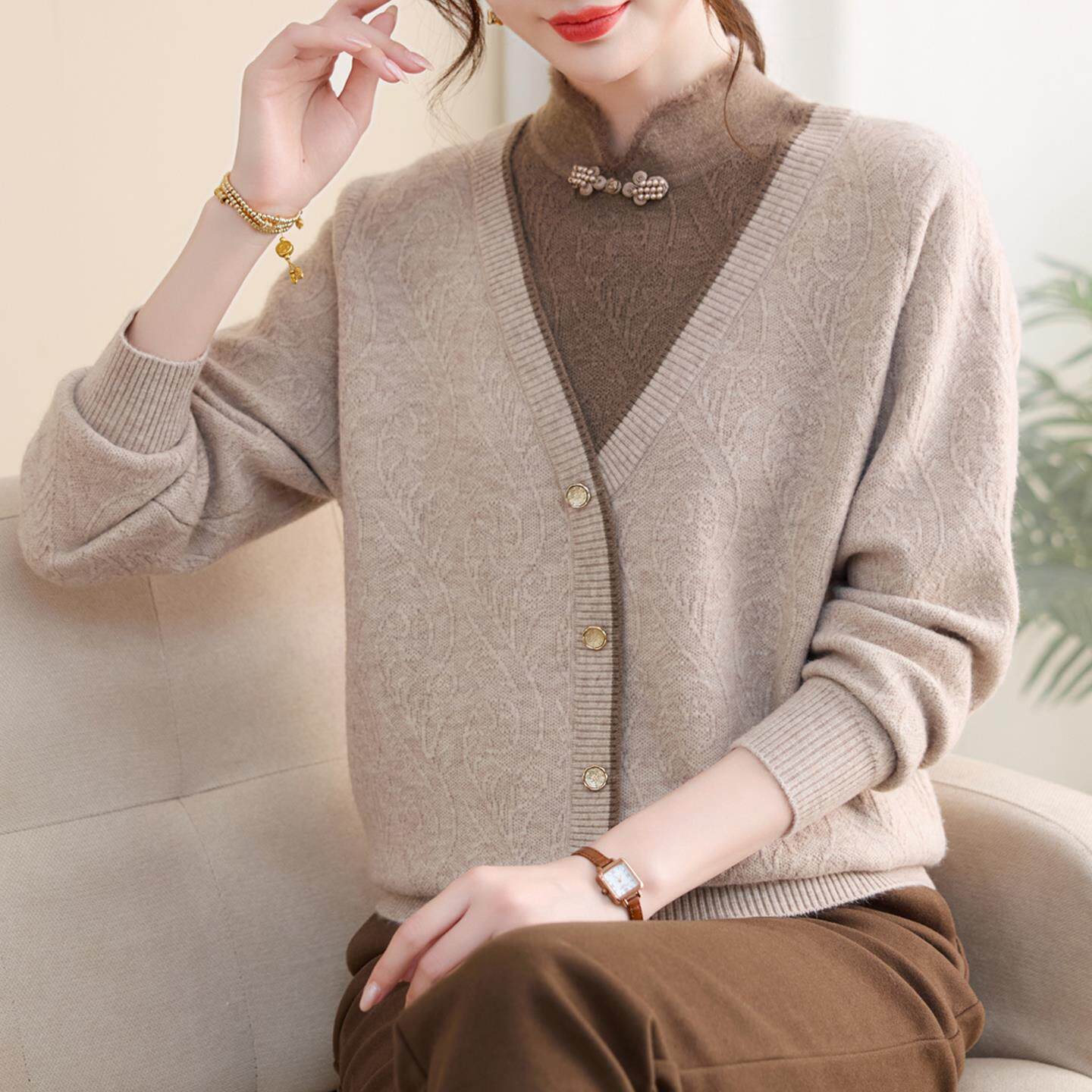 妈妈秋冬新款洋气加绒打底衫时尚中老年女冬装高贵阔太太针织上衣,女装/女士精品,中老年女装,淘宝优惠券,粉丝福利购,淘宝优惠卷