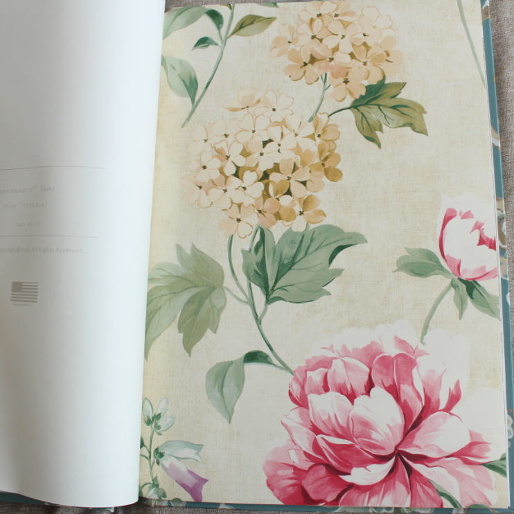 现货美国原装进口纯纸壁纸美式乡村复古田园藤蔓大花可调背景墙纸