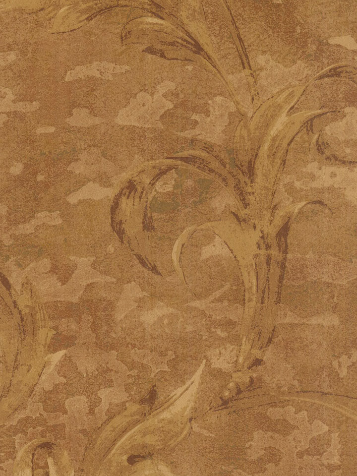 美国进口纯纸美式乡村复古红色莨苕叶卷纹客厅电视沙发背景墙壁纸