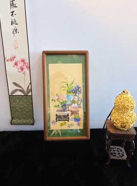 清供图宋锦竹报平安实木可摆可挂15x30
