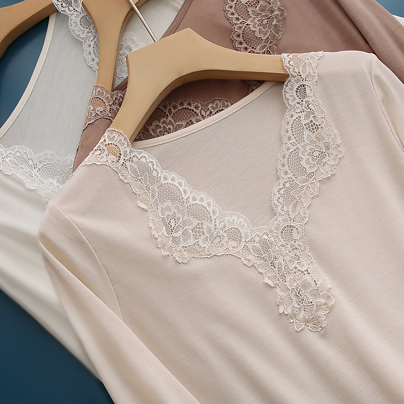 巨上乘面料  莱赛尔羊毛！柔软不起球轻薄保暖蕾丝秋衣打底上衣女