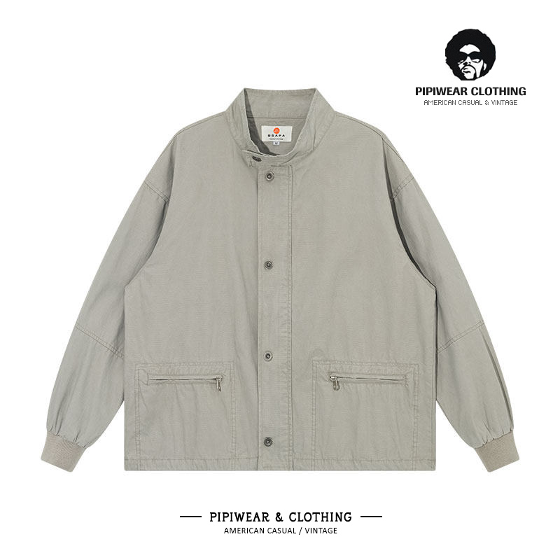 日系立领工装外套男拉链口袋夹克