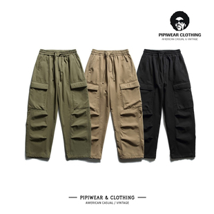 冬天日系立体口袋工装长裤子男百搭男裤冬季加绒加厚保暖休闲裤潮