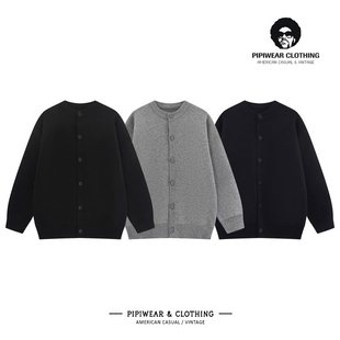 早秋潮牌纯色加厚开衫针织衫男痞帅风秋冬季宽松线衫百搭叠穿毛衣