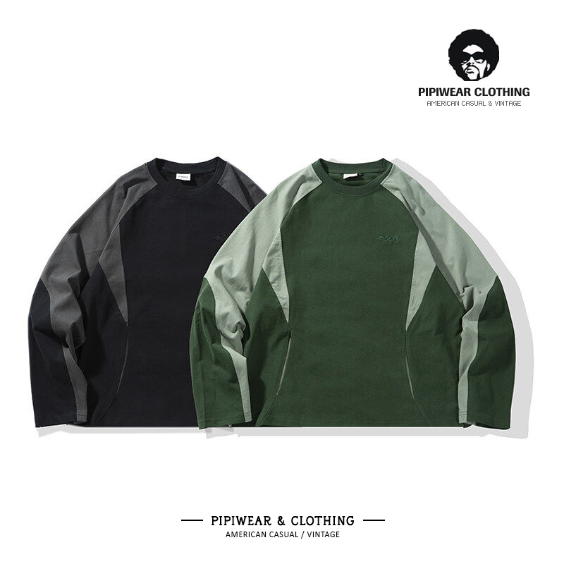 拼接圆领打底t恤高街潮流卫衣