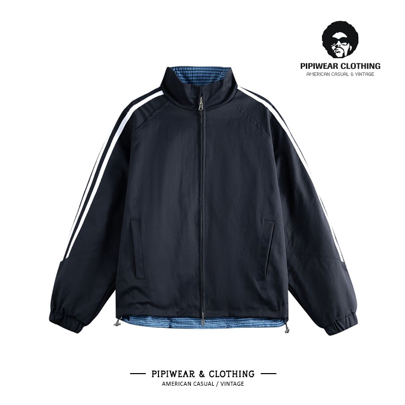 双面穿外套男士日系拼接立领夹克