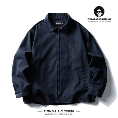 藏蓝色刺绣行政夹克男年轻简约