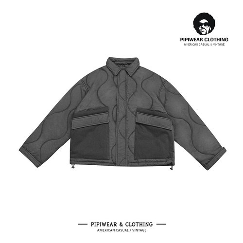 拼接绗线翻领工装棉服男