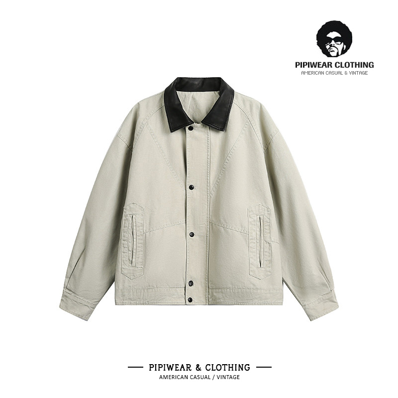 解构拼接翻领夹克男秋天复古外套