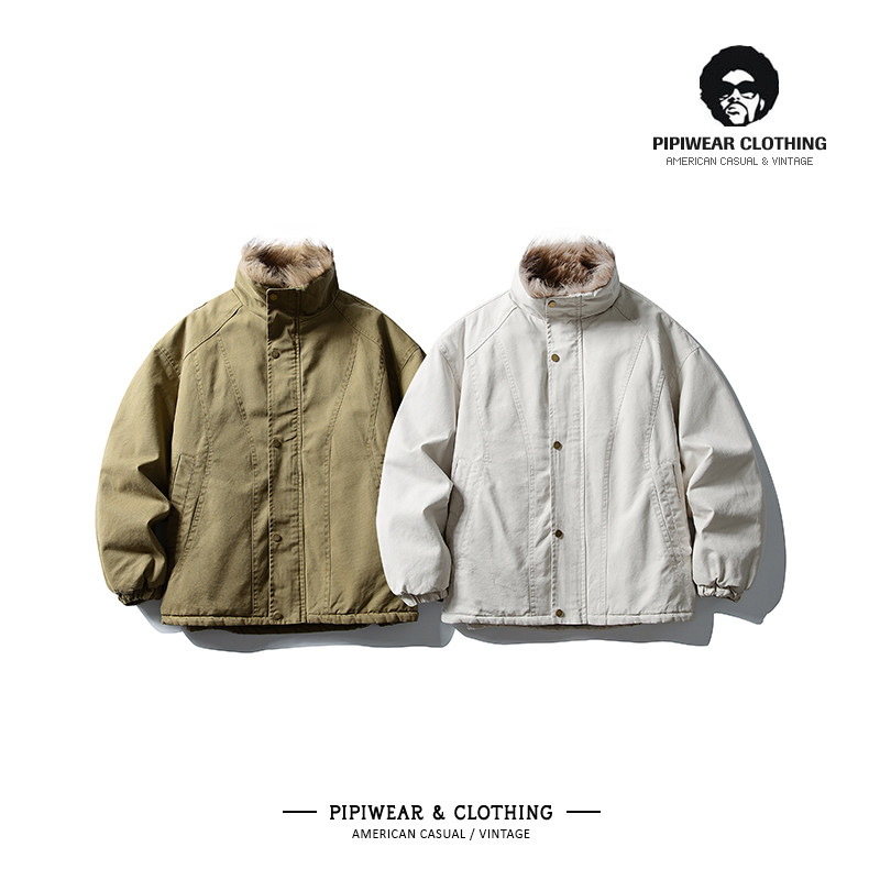 冬天复古做旧毛领棉衣外套男士美式潮流立领夹克棉服冬季工装棉袄