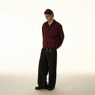 潮流秋季街头短款上衣男设计感小众复古秋天撞色翻领水洗夹克外套