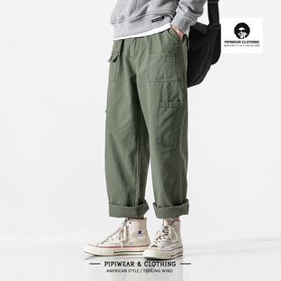 春季 百搭直筒工装 子男长裤 多口袋坠感阔腿裤 休闲裤 男裤 男士 美式 裤