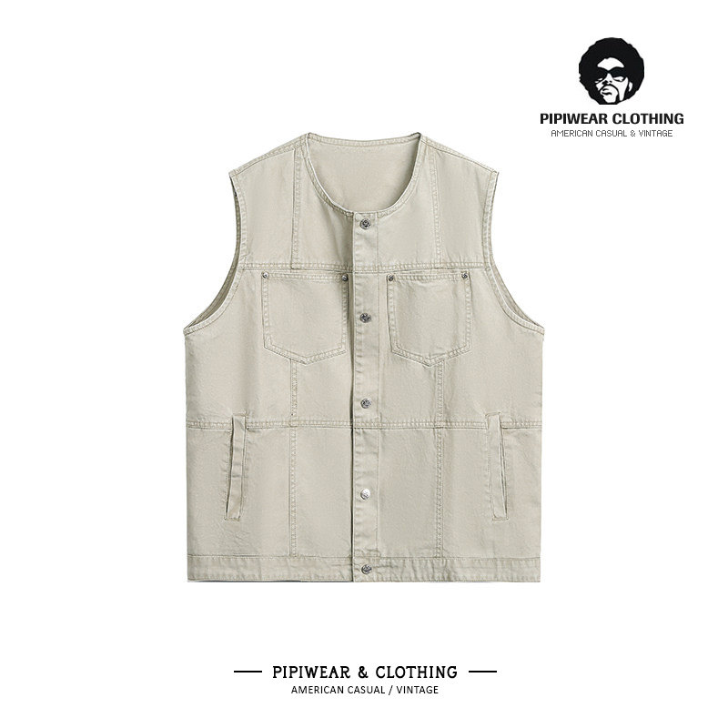 2025秋天潮牌复古水洗多口袋工装坎肩背心男秋季宽松百搭叠穿马甲