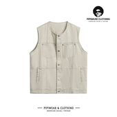 2025秋天潮牌复古水洗多口袋工装 坎肩背心男秋季 宽松百搭叠穿马甲