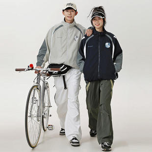 春季休闲运动美式百搭夹克男春天撞色立领印花冲锋衣宽松上衣外套