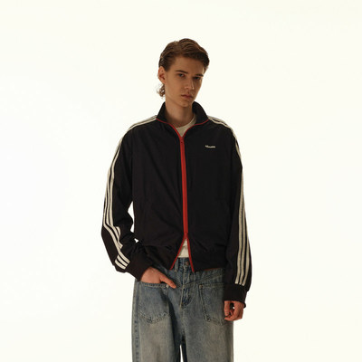 运动休闲外套短撞色三条杠男夹克