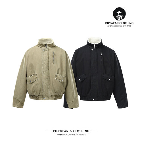 美式立领加绒保暖棉衣短款外套男