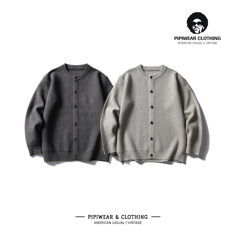 美式羊毛混纺开衫毛衣男秋冬季宽松慵懒风高级感针织衫早秋线衫潮