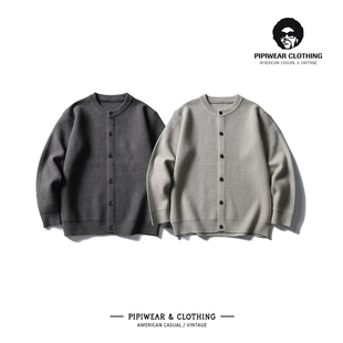 美式羊毛混纺开衫毛衣男秋冬季宽松慵懒风高级感针织衫早秋线衫潮