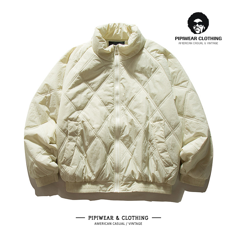 日系菱格棉服保暖立领棉衣外套男