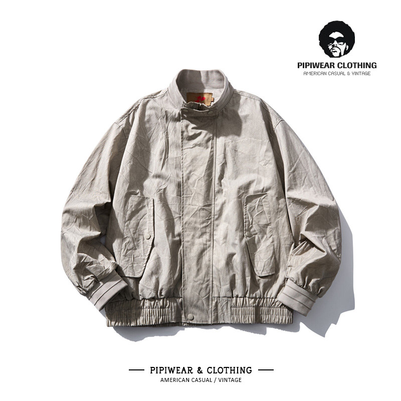 2026春季日系复古做旧褶皱设计感立领春天痞帅工装飞行夹克外套男