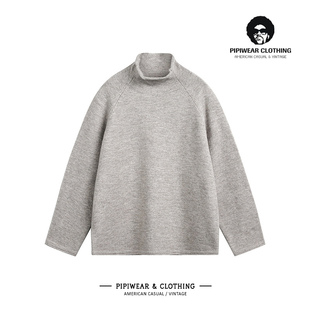 早秋纯色百搭针织衫 休闲宽松线衫 复古简约高领毛衣男插肩袖 秋冬季