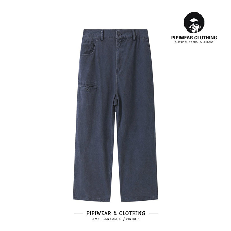 新款砂洗窄版直筒裤子男多口袋工装长裤通勤百搭休闲裤宽松男裤潮