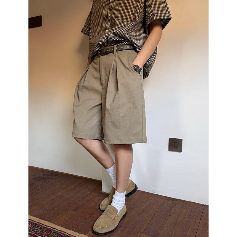 夏季复古通勤百搭纯色休闲短裤男宽松垂感五分裤夏天阔腿西装中裤