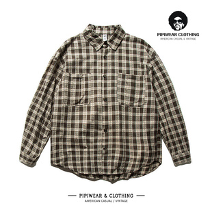 2025春天日系复古格子衬衫男款中性风百搭格纹衬衣春季全棉寸衫潮