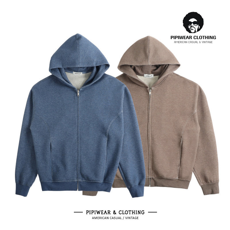 2026春天新款美式休闲纯棉连帽卫衣男士春季宽松百搭短款拉链帽衫