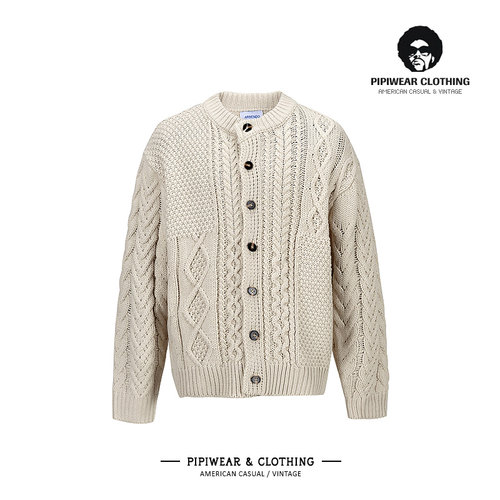 拼接麻花针织衫早秋休闲毛衣外套