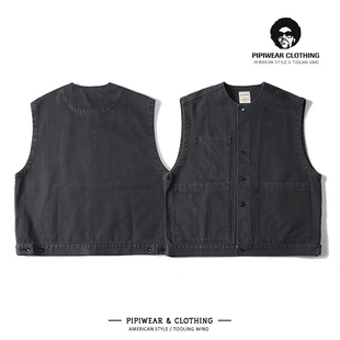秋冬季日系多口袋重磅工装马甲纯棉水洗牛仔无袖坎肩早秋宽松背心