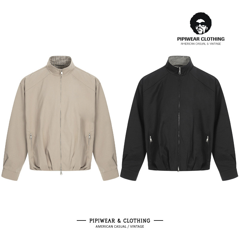 春季老钱风千鸟格拼接立领行政夹克春天cleanfit2026新款男士外套