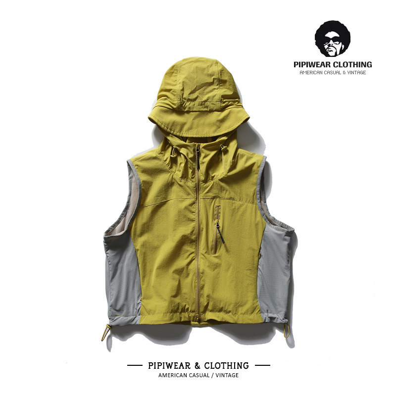 拼色连帽户外短款马甲男士山系吸湿排汗登山无袖坎肩叠穿运动背心