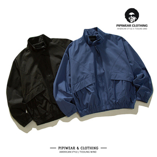 2026春天新款日系立领蓝色工装外套大口袋春装短款夹克男复古上衣