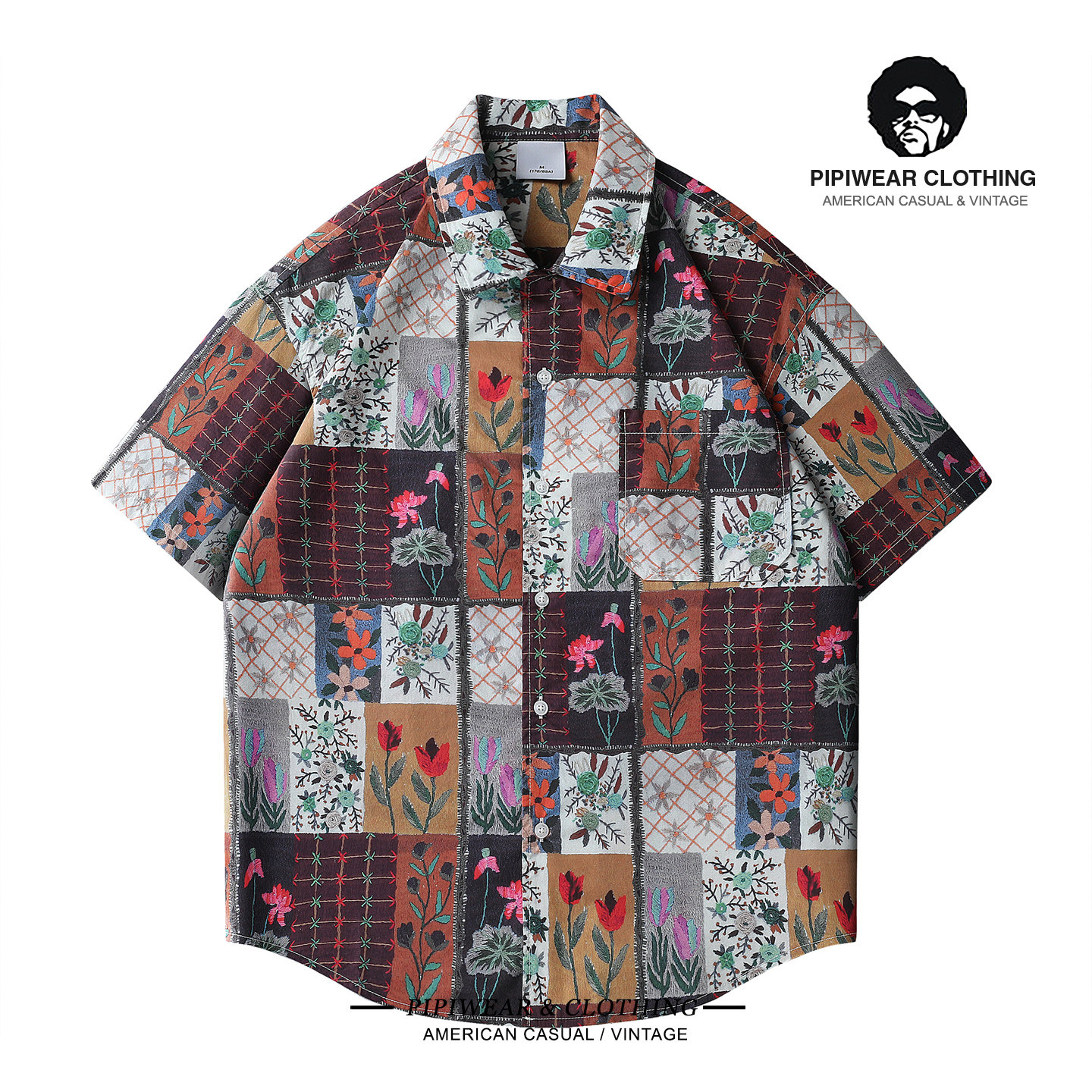 夏天沙滩风满印衬衫短袖男轻薄垂感衬衣夏季弧形下摆设计半袖寸衫