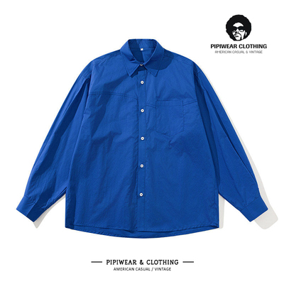 克莱因蓝男士高级感痞帅衬衫纯棉